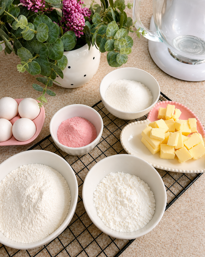 Ingredientes da receita de biscoito de morango